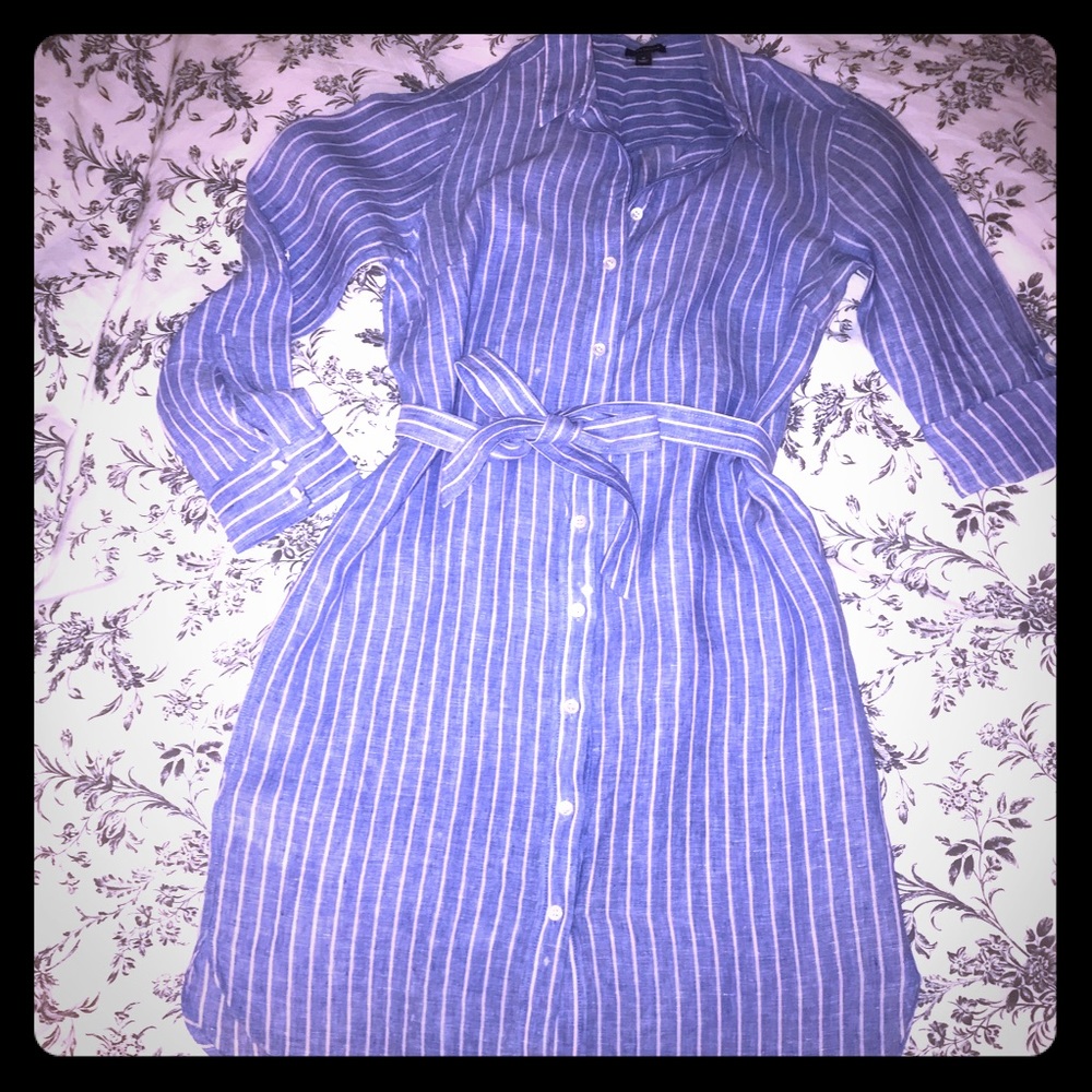 Ann Taylor Striped Linen Shirt Dress